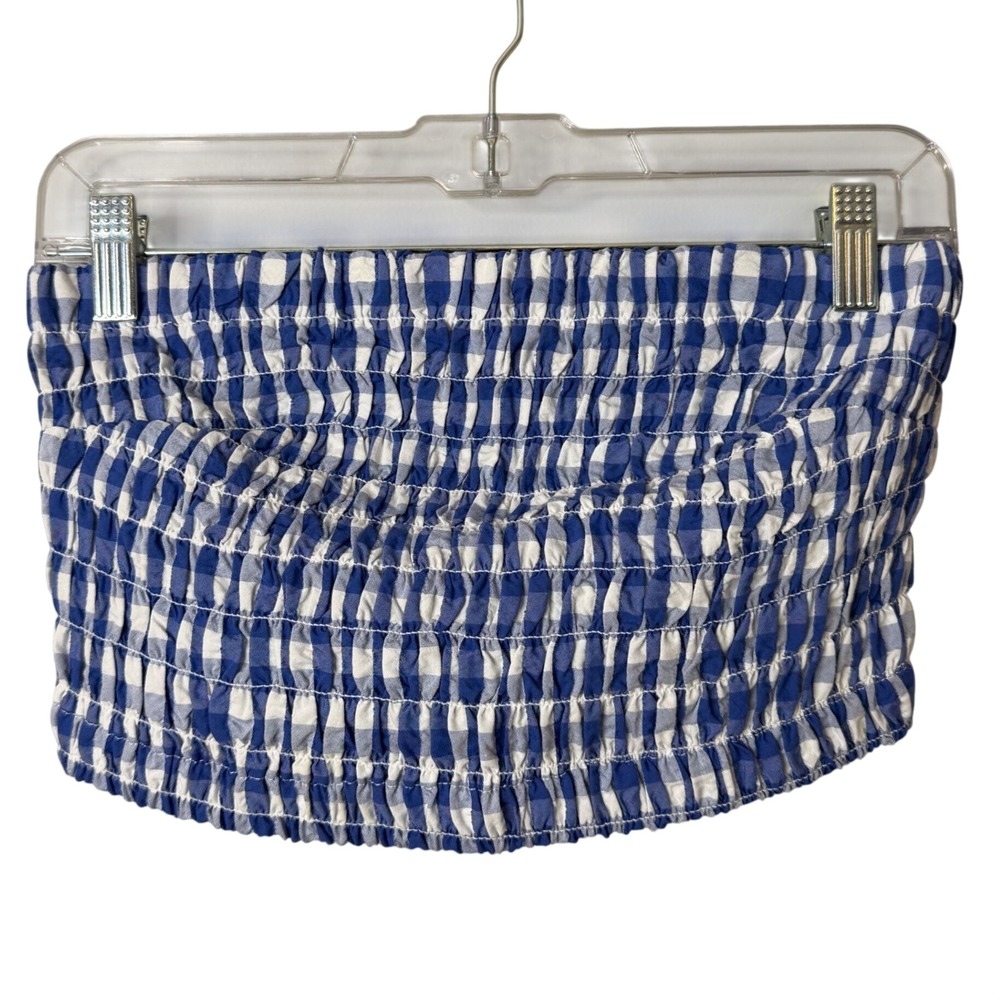 Universal Thread Smocked Tube Top Womens S Blue White Gingham Preppy Boho Picnic